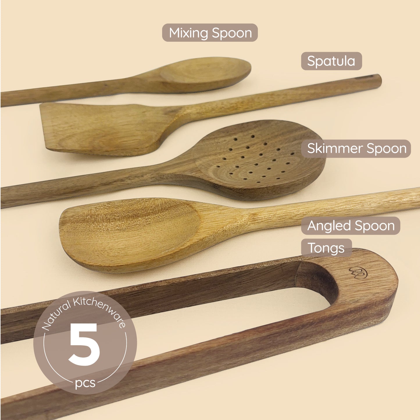 Acacia Wood Cooking Utensils Set - 5 PC